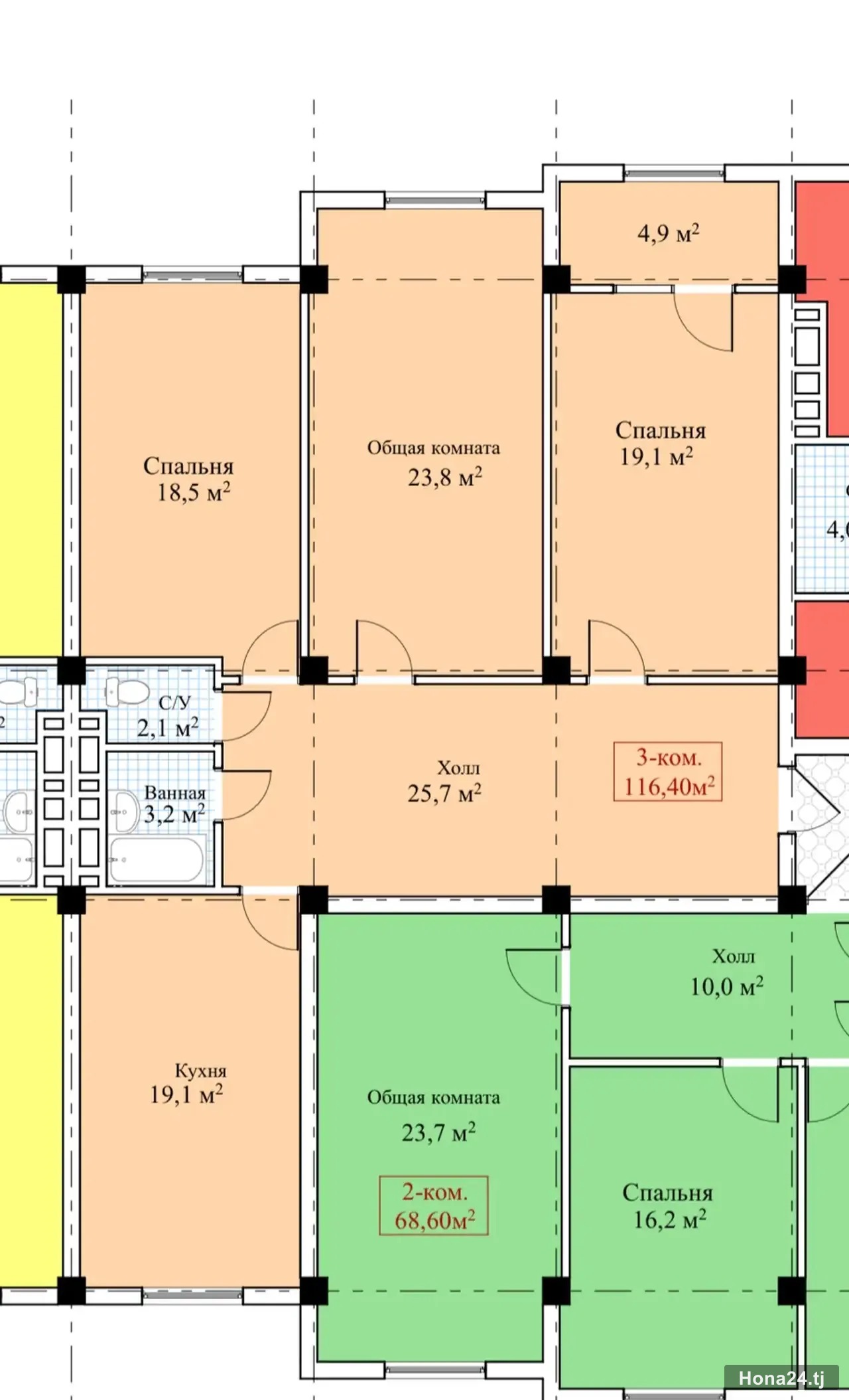 3-комн. квартира, 33-й мкр, 116 м² — 2