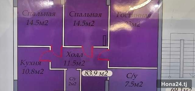 3-комн. квартира, 18-й мкр, 84 м² — 6