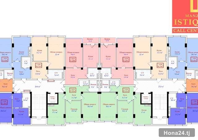 1-комн. квартира, 28мкр кафои туйхонаи Точикистон, 42 м² — 6
