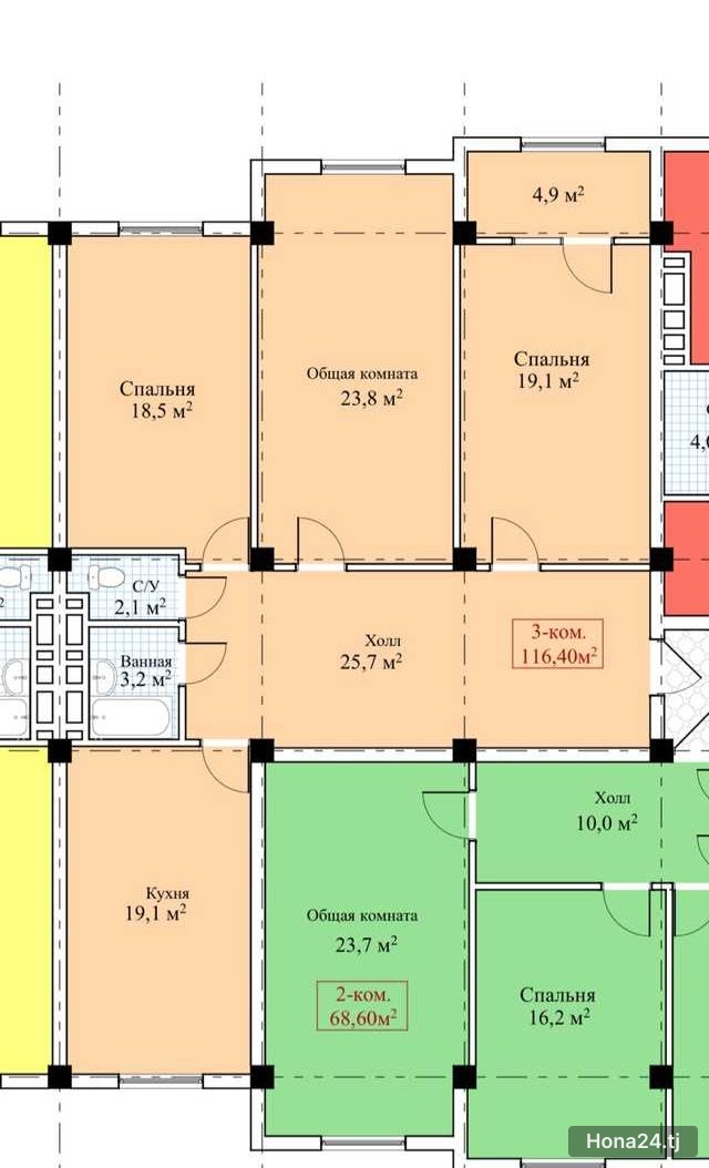 3-комн. квартира, 33, 116 м² — 2